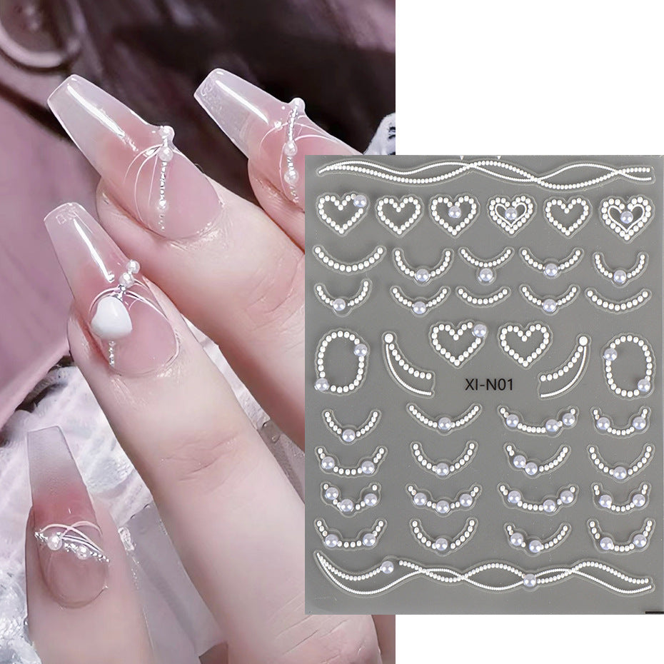 Half-circle Pearl French Heart Nail Stickers - Image 4