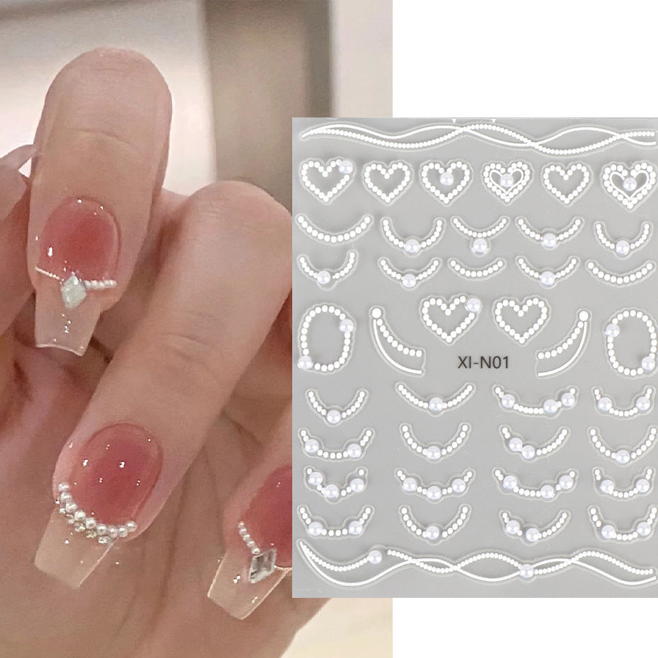 Half-circle Pearl French Heart Nail Stickers - Image 2