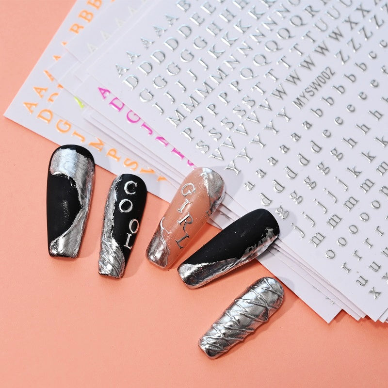 Wholesale 12-color Letter Fluorescent DIY Nail Decal Stickers