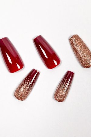 Gilded Crimson Press on Nails