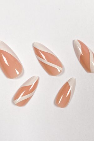 Cream Stripes Press on Nails