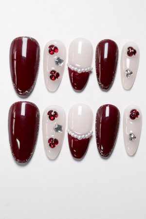 Wine Red Party Press on Nails
