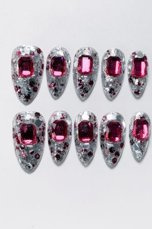 Silver Sparkle Ruby Press on Nails