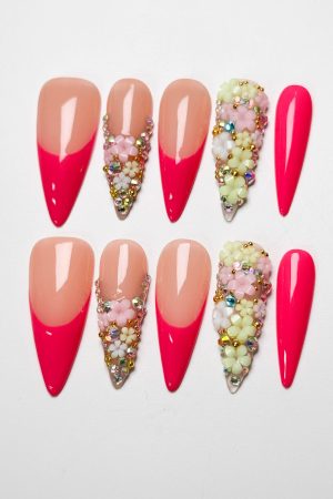 Pink Blooming French Press on Nails