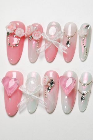 Pink Rose Heart Press on Nails