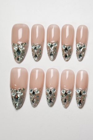 Diamond French Tips Press on Nails