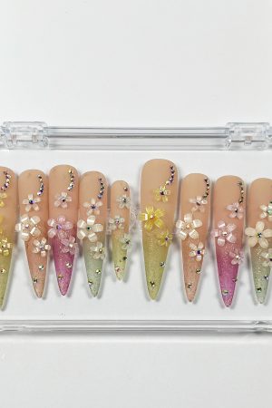 Gradient Spring Flowers Press-On Nails