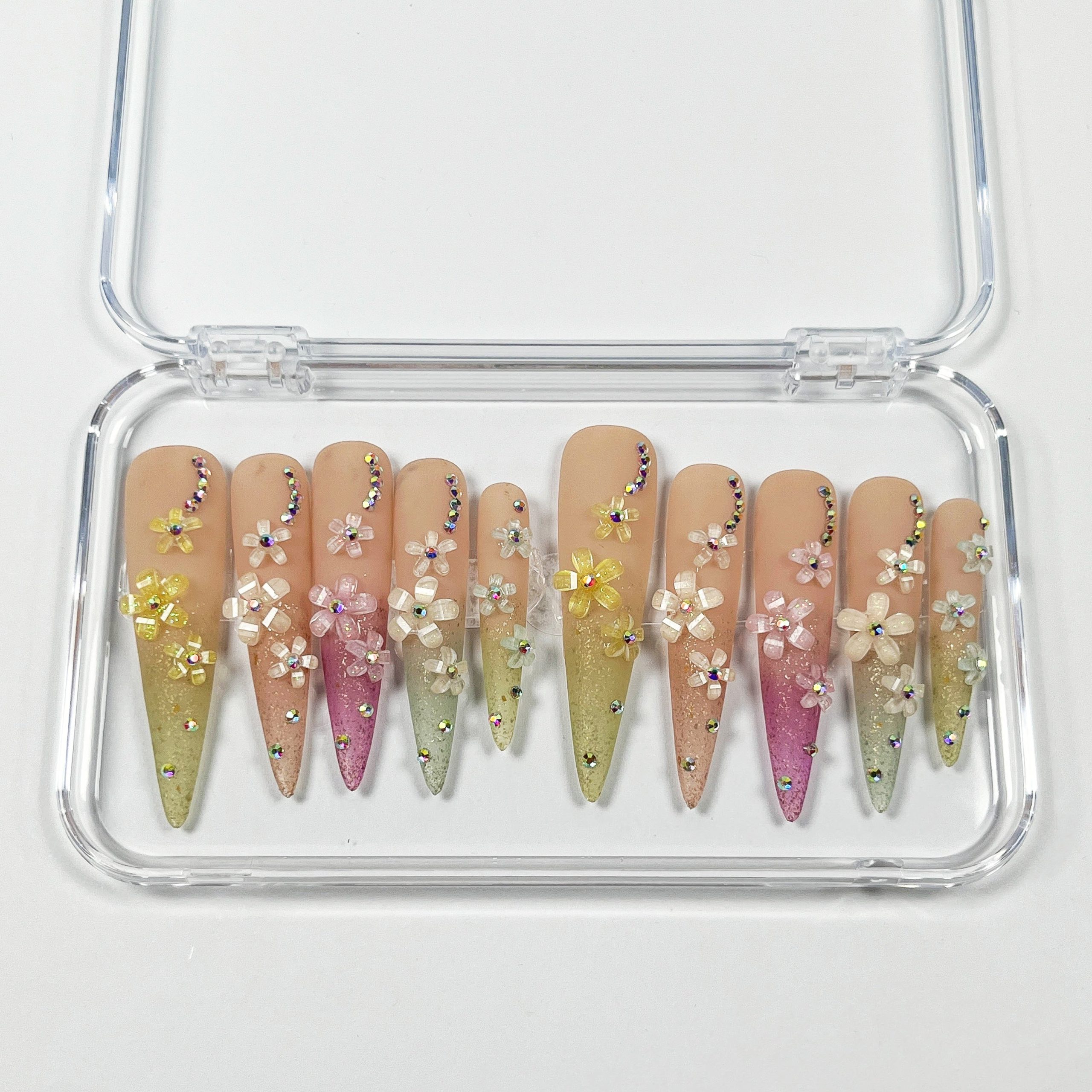 Gradient Spring Flowers Press-On Nails