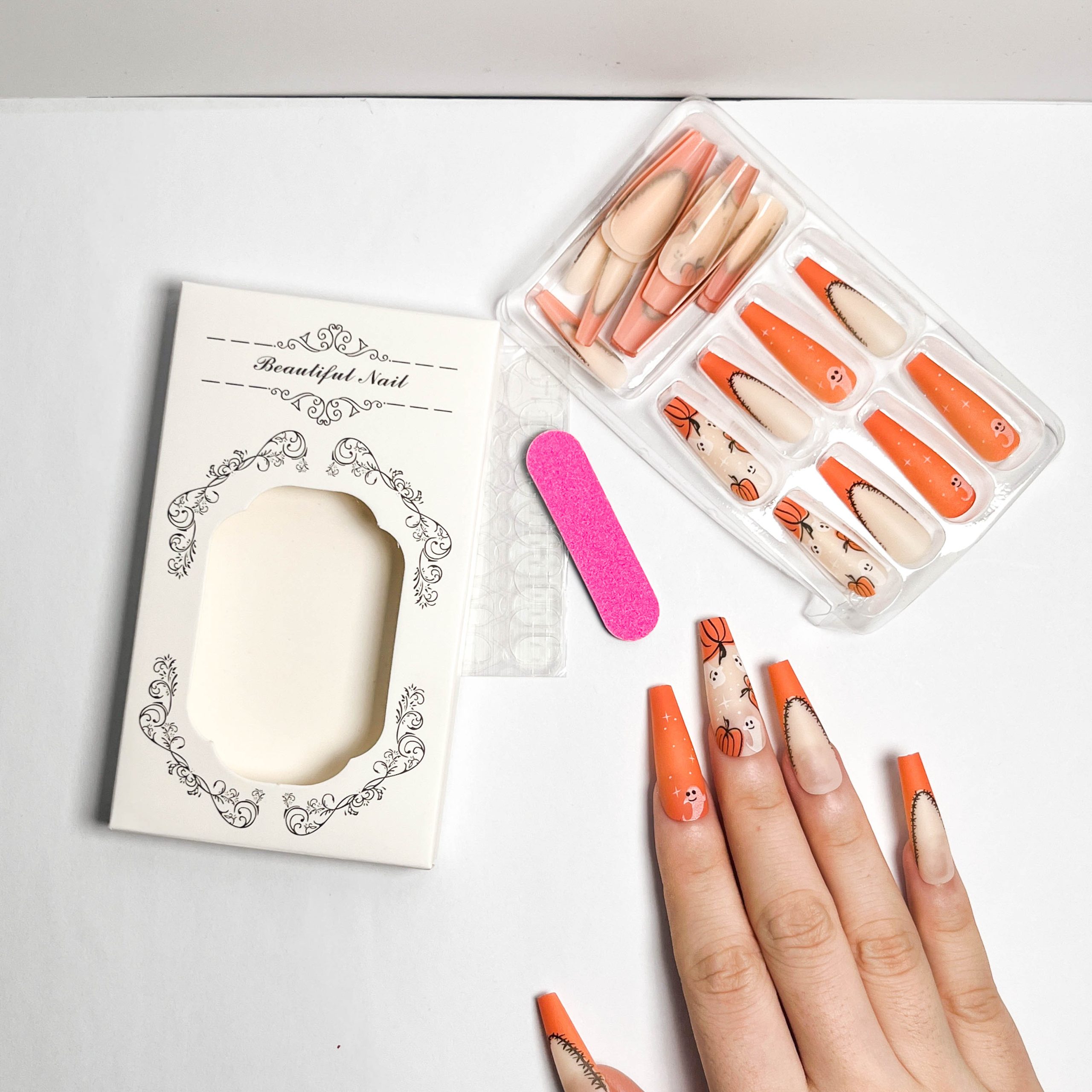 Pumpkin Ghost Press-On Nails - Image 2