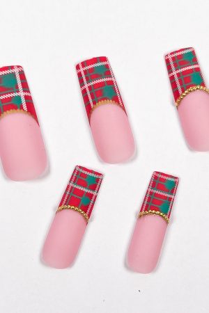 Christmas Red Plaid Press on Nails