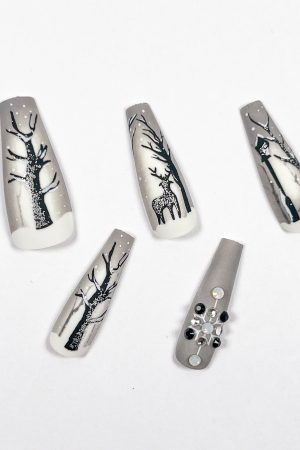 Snowy Night Christmas Tree Press-On Nails