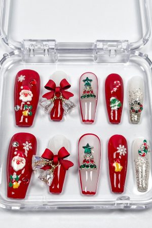 Christmas Bow Press on Nails