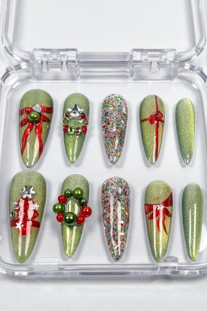 Green Christmas Press on Nails