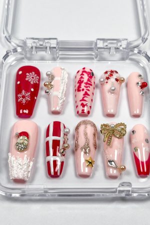 Pink Santa Hat Press on Nails