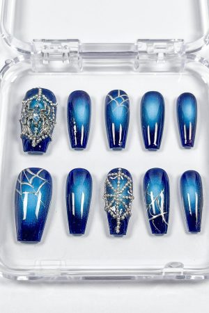 Blue Spider Web Press on Nails