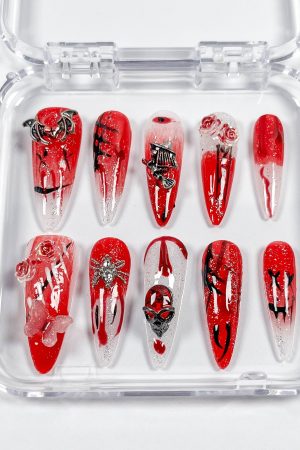 Bloody Rose Skull Press on Nails