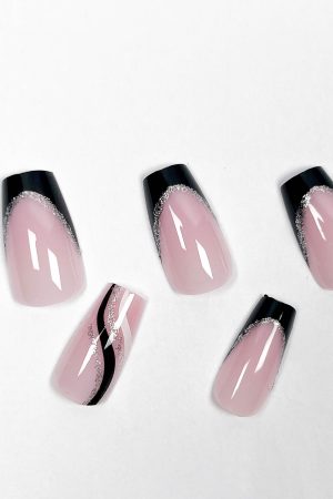 Black Ribbon Glitter Press-on Nails