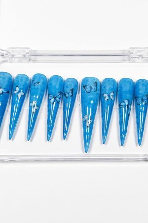 Ocean Blue Butterfly Press on Nails