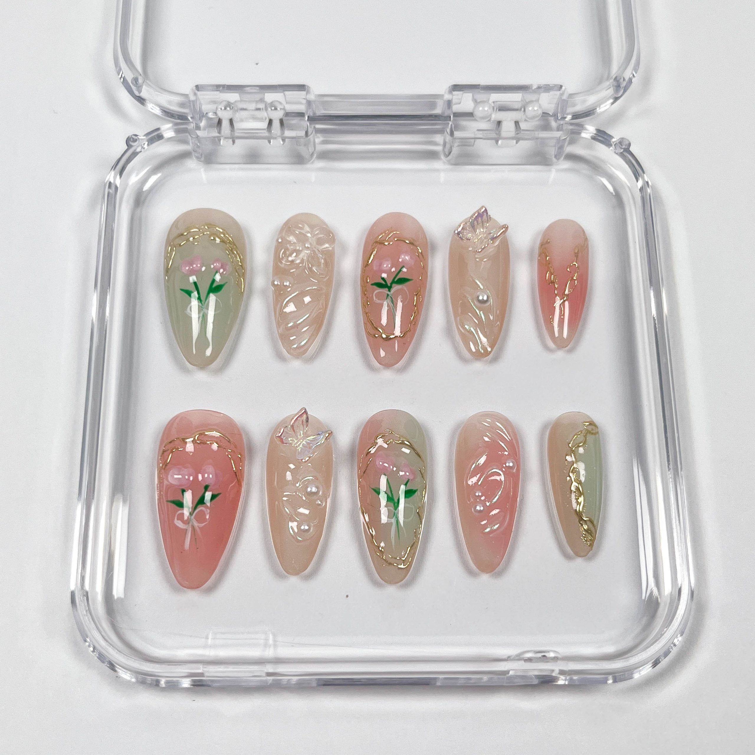 Pink Tulip Bouquet Press on Nails - Image 6