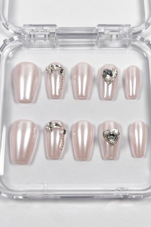 Aurora Pink Heart Press on Nails