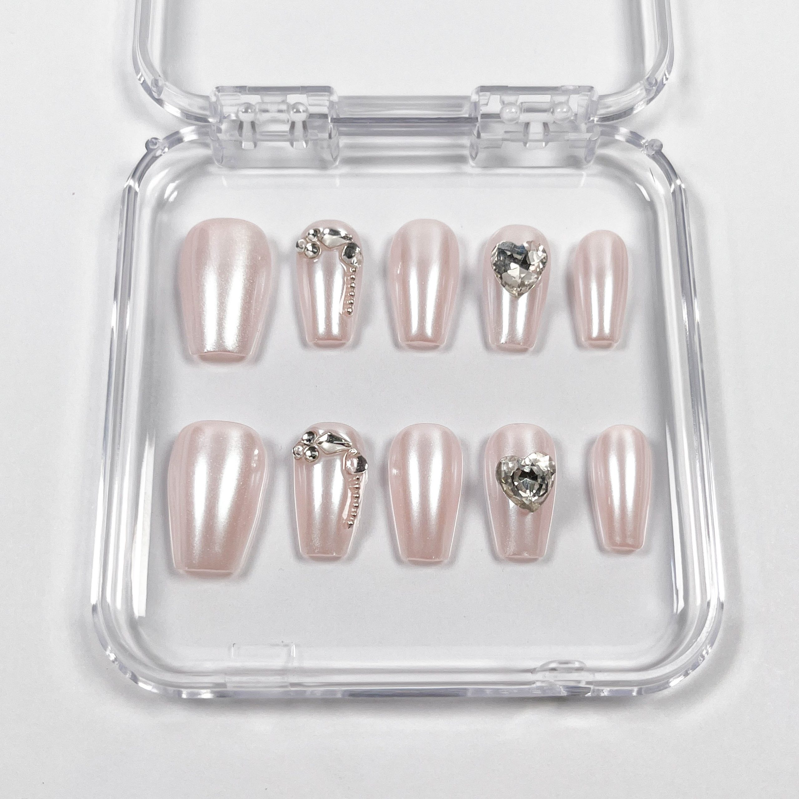 Aurora Pink Heart Press on Nails