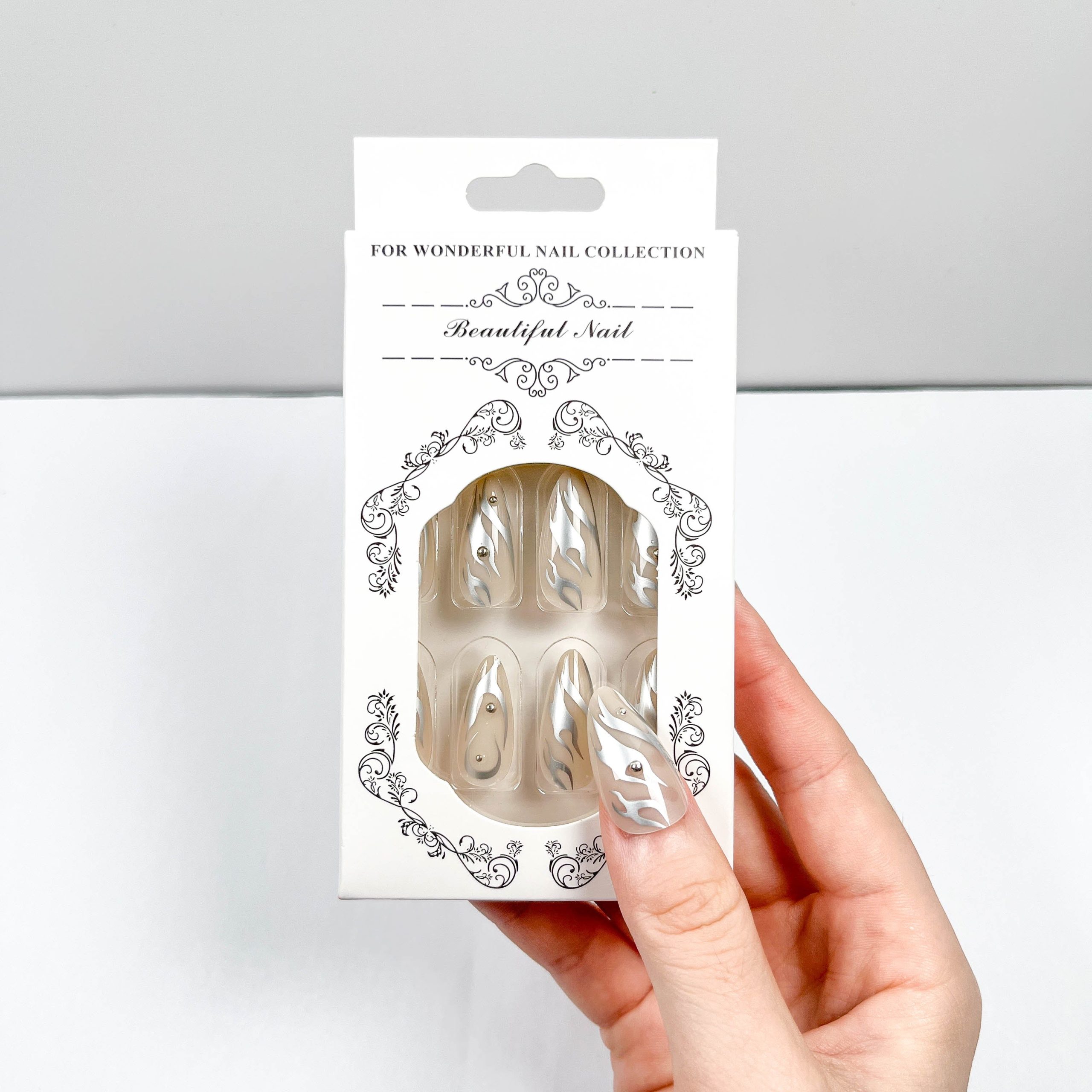 Silver Abstract Flame Press-on Nails - Image 5