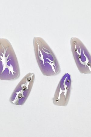 Purple Silver Tree Press-on Nails