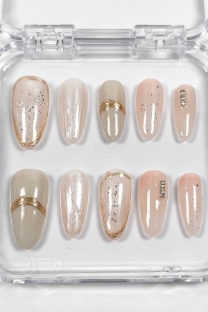 Apricot Pink Gold Ribbon Press on Nails