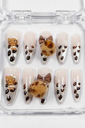 Cute Fluffy Leopard Press on Nails