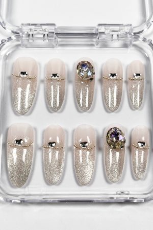 Silver Shining Heart Press on Nails