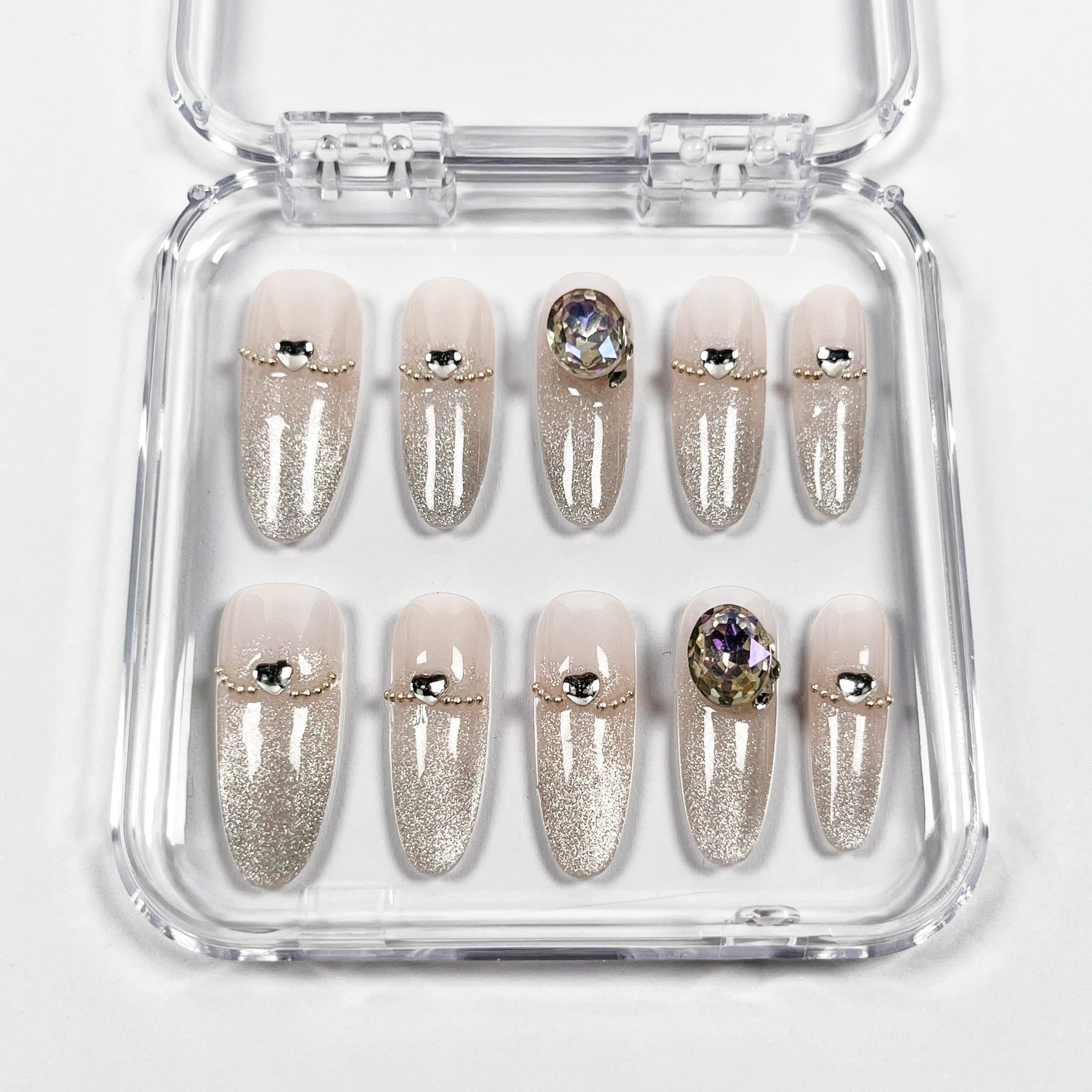 Silver Shining Heart Press on Nails