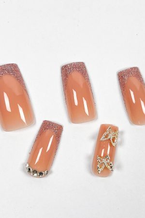 Glitter Gold Butterfly Press-on Nails