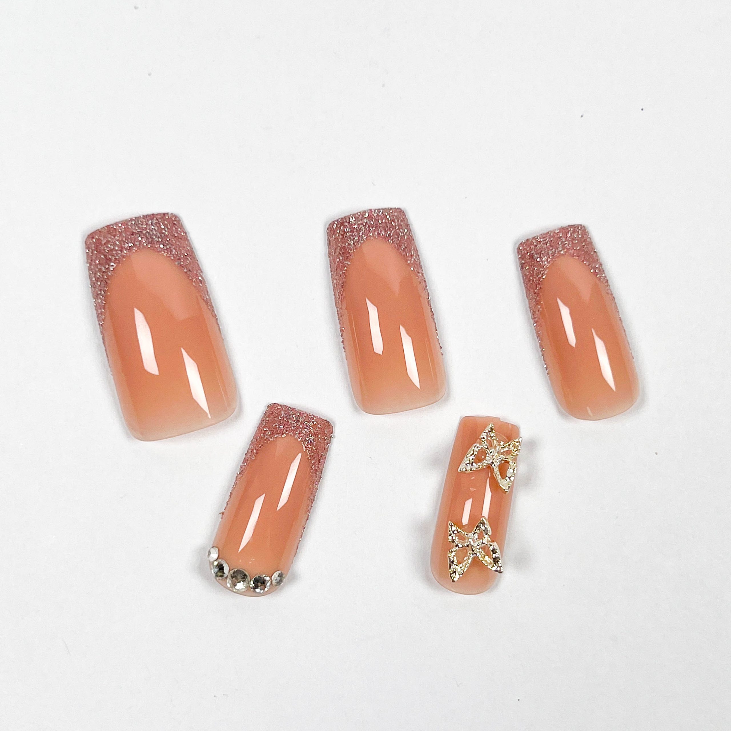 Glitter Gold Butterfly Press-on Nails