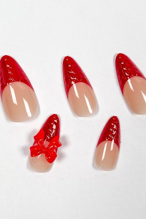 Red Christmas Knot Press on Nails