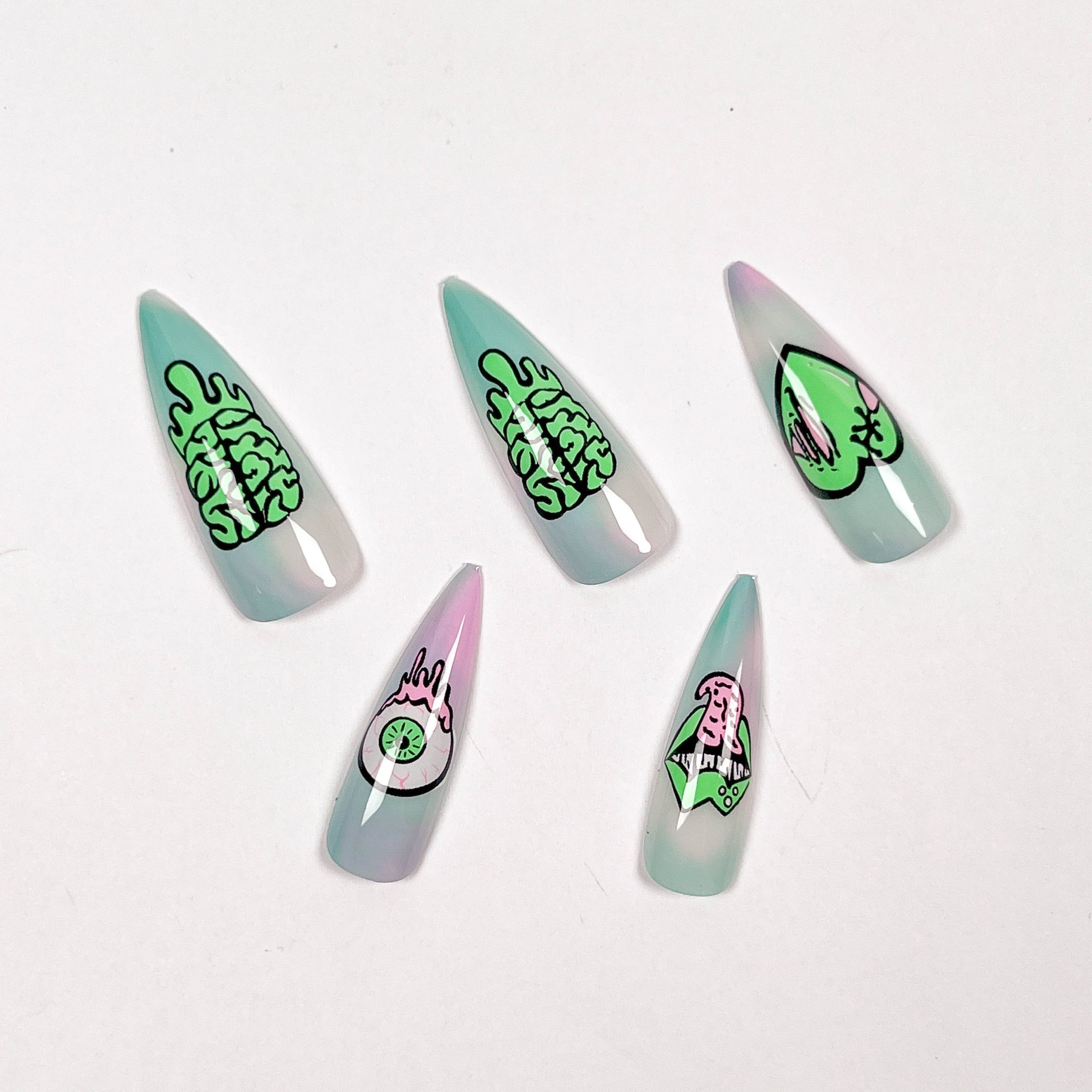 Green Cartoon Eyeball Press-on Nails
