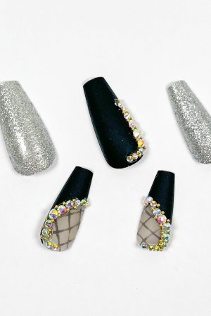 Shining Black Silver Press-on Nails