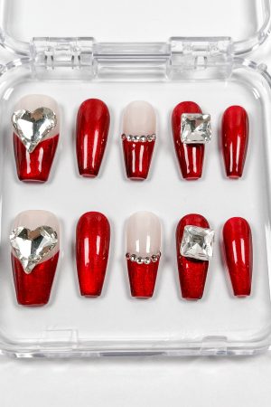 Wine Red Heart Press on Nails