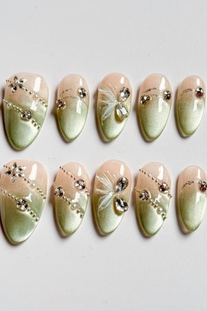 Spring Green Butterfly Press on Nails