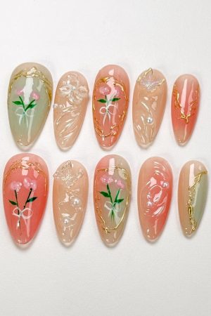 Pink Tulip Bouquet Press on Nails