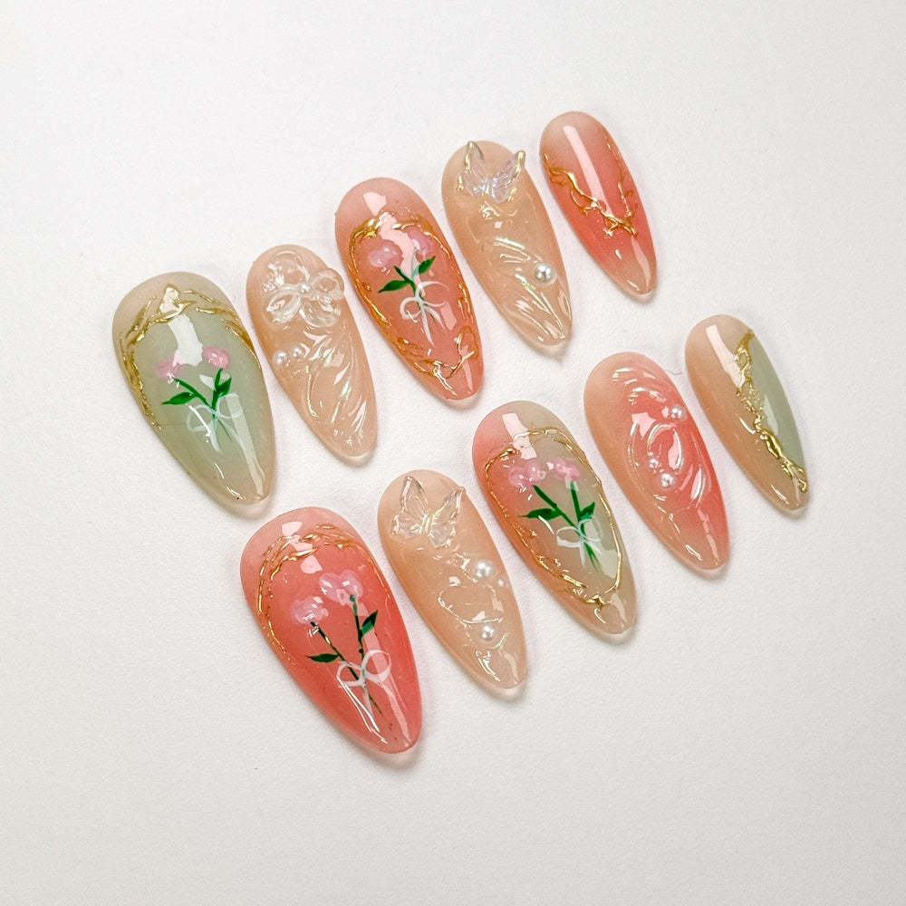 Pink Tulip Bouquet Press on Nails - Image 5