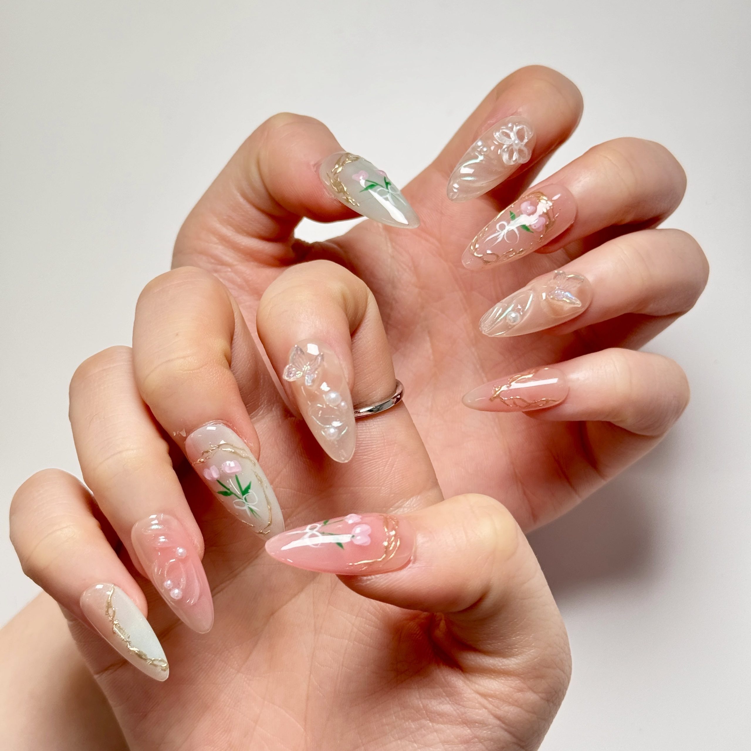 Pink Tulip Bouquet Press on Nails - Image 3