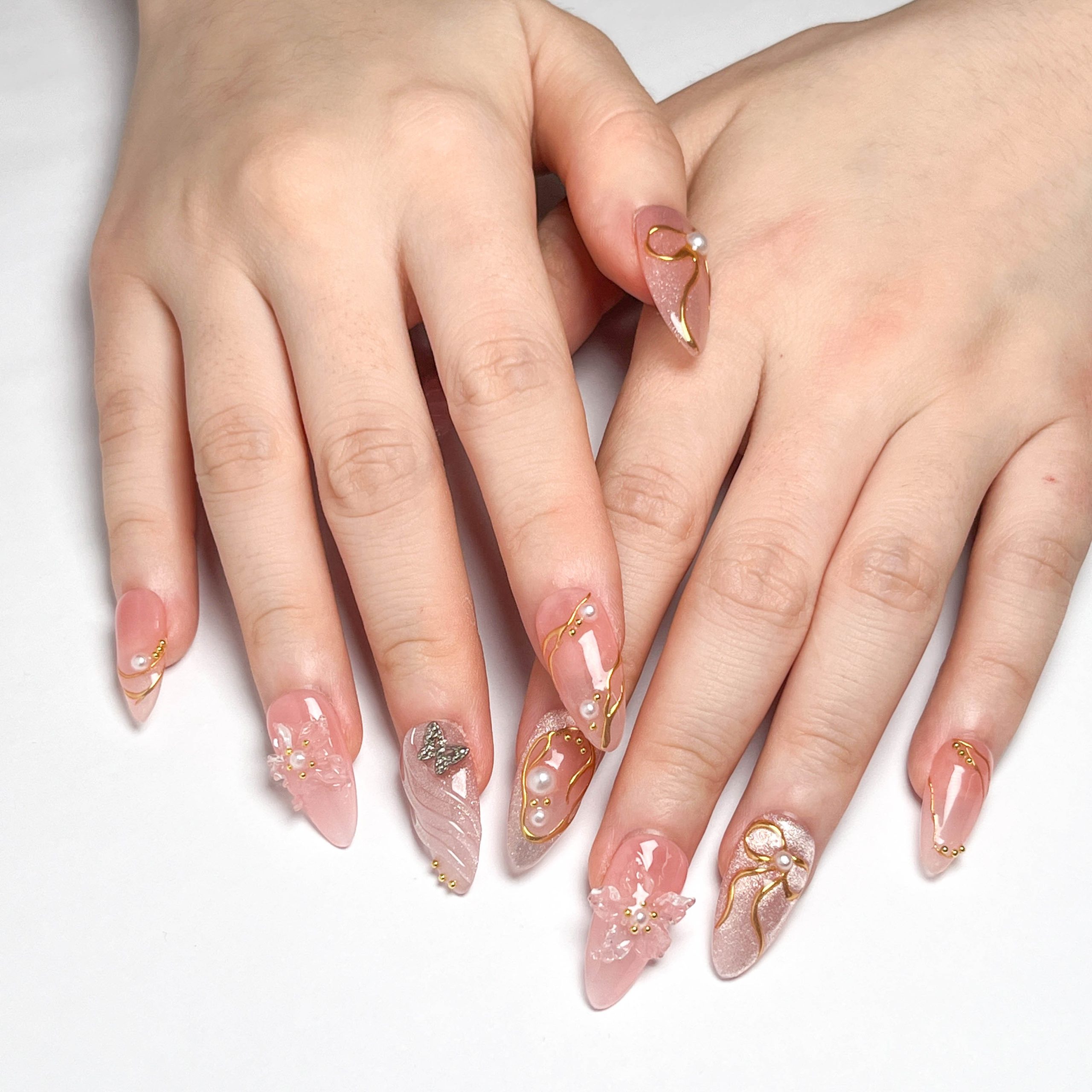 Light Pink Pearl Press on Nails - Image 2