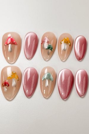 Cute Mushroom Doodle Press on Nails