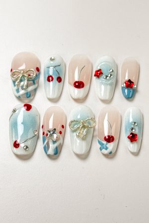 Cherry Blossom Blue Press on Nails