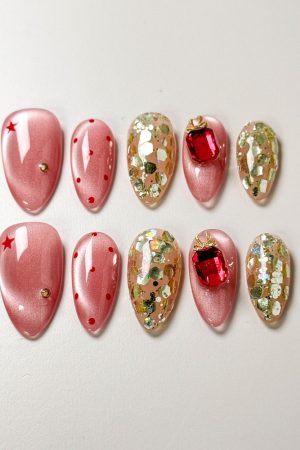 Pink Polka Dots Press on Nails