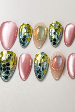 Green Shade Sequin Press on Nails