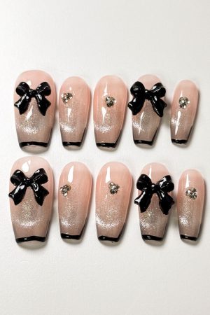 Sweet Black Bow Press on Nails