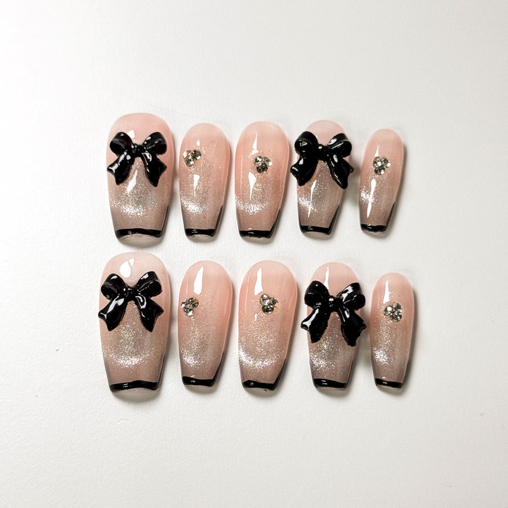 Sweet Black Bow Press on Nails