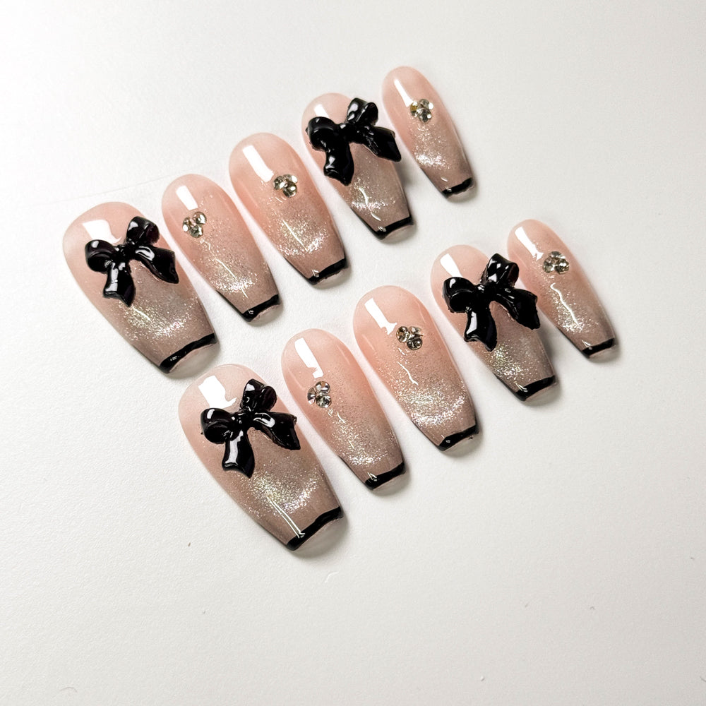 Sweet Black Bow Press on Nails - Image 2
