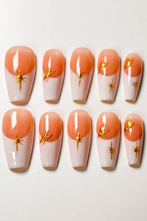 French Gold Graffiti Press on Nails